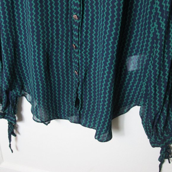 Anthropologie Maeve Della Green & Blue sheer blouse w/bow tie, Womens S, NICE! - Picture 4 of 10